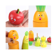 Joc stivuire din lemn 3 in 1 Turnul Fructelor Vesele, WD 9546