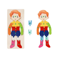 Jucarie educativa, puzzle 3D din lemn incastru, Baietel cu cifre,10 piese, WD 2051-J