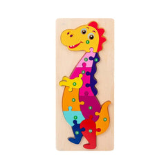 Jucarie educativa, puzzle 3D din lemn incastru, Dinozaur cu cifre, 11 piese, WD 2051-E