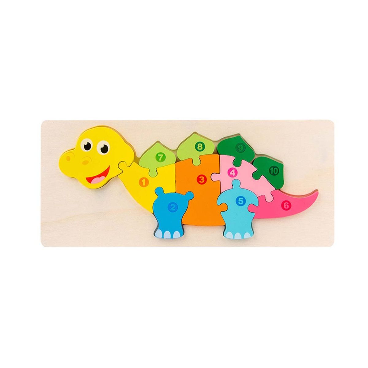 Jucarie educativa, puzzle 3D din lemn incastru, Dinozaur cu cifre, 11 piese, WD 2051-H, 1, hectarul.ro