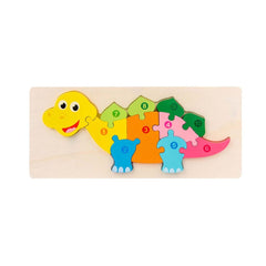 Jucarie educativa, puzzle 3D din lemn incastru, Dinozaur cu cifre, 11 piese, WD 2051-H