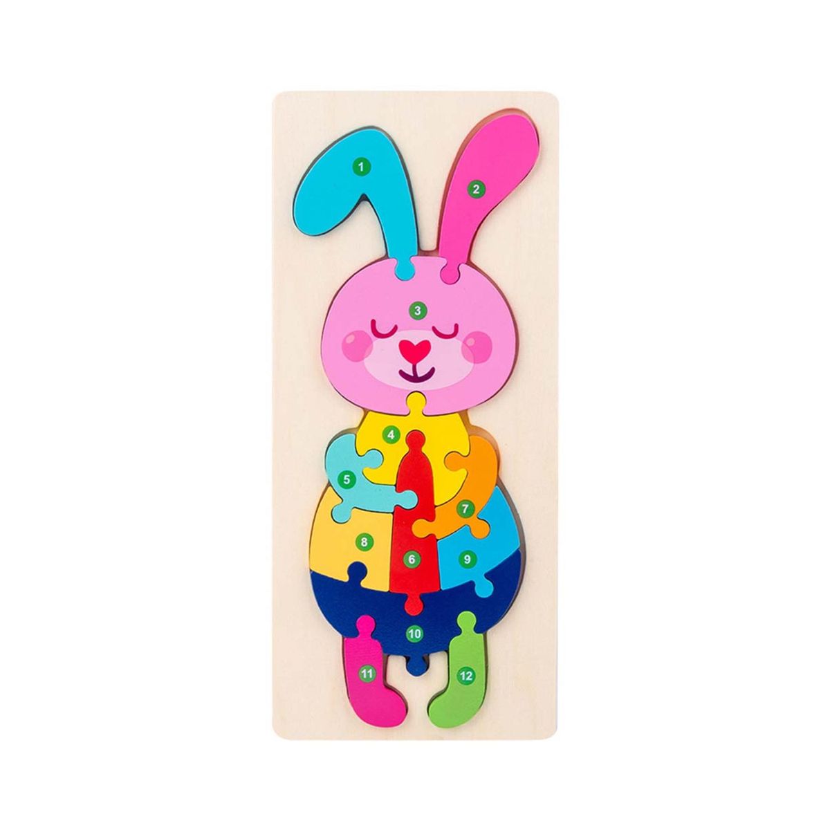 Jucarie educativa, puzzle 3D din lemn incastru, Iepuras cu cifre,12 piese, WD 2051-A, 1, hectarul.ro