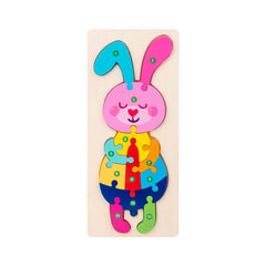 Jucarie educativa, puzzle 3D din lemn incastru, Iepuras cu cifre,12 piese, WD 2051-A