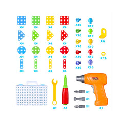 Jucarie educativa si interactiva STEM, set de constructie puzzle din ABS cu bormasina pentru inginerie 2D si 3D cu 237 piese, carcasa portabila, +3, WW2004