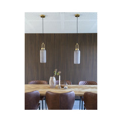 Lustra cilindrica gri/auriu din sticla furmurie mata si otel Ø13 cm Luton House Nordic