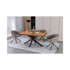 Masa de dining maro 160 cm din MDF furniruit si metal Doriane