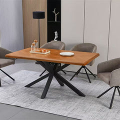 Masa de dining maro 160 cm din MDF furniruit si metal Doriane