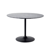 Hectarul - Masa de dining rotunda cu picior metalic si blat din MDF de culoare antracit, aspect marmura, 110 cm diametru, 75 cm inaltime