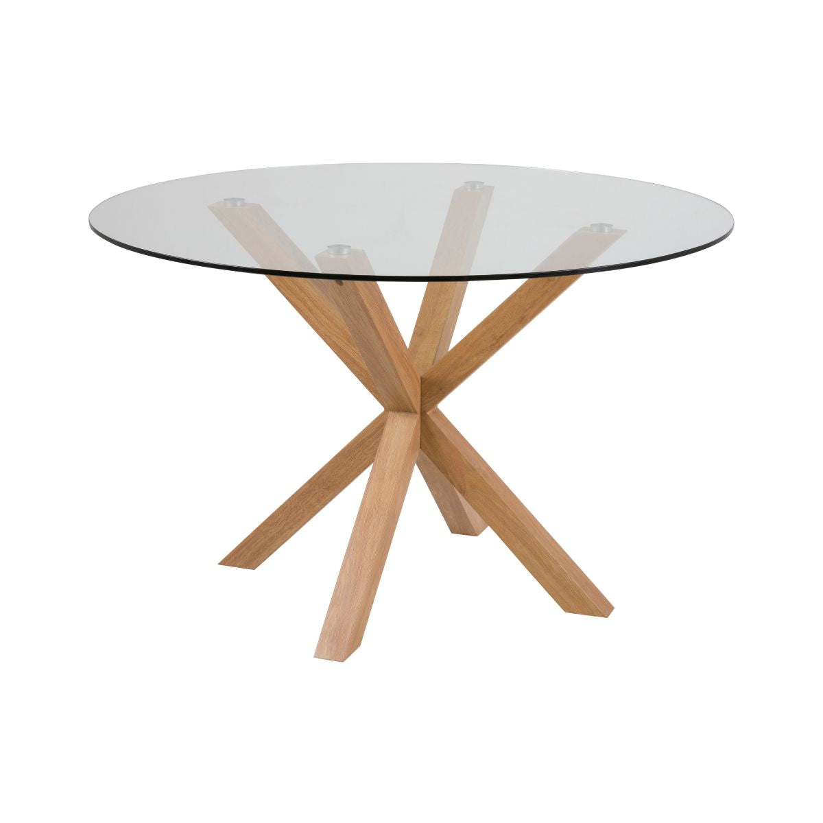 Masa de dining rotunda, transparent/maro, din sticla si otel Ø119 cm Heaven Actona, 1, hectarul.ro