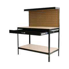Masa de lucru (banc) DWB60 pentru atelier, cu rafturi si sertar, 120x60x150 cm, 230 kg greutate maxima suportata