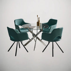 Masa dining rotunda, blat din sticla securizata Ø100 cm, cadru metalic cromat, 74 cm inaltime, Aurora 44-1