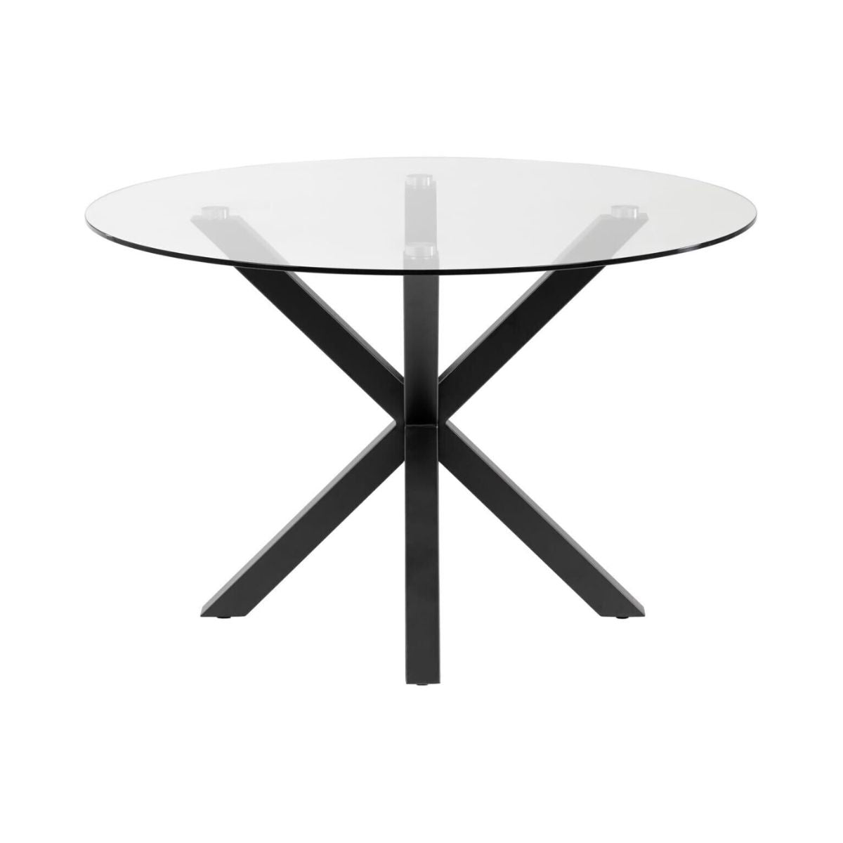 Masa dining rotunda cu cadru metalic si blat din sticla securizata 120 cm diametru, 74 cm inaltime, T59, 1, hectarul.ro