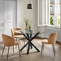 Masa dining rotunda cu cadru metalic si blat din sticla securizata 120 cm diametru, 74 cm inaltime, T59