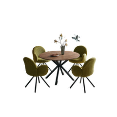 Masa de dining rotunda Ø120 cm cu cadru metalic si blat din MDF Vega Oak