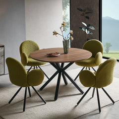 Masa de dining rotunda Ø120 cm cu cadru metalic si blat din MDF Vega Oak