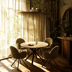 Masa de dining rotunda Ø120 cm cu cadru metalic si blat din MDF Vega Oak