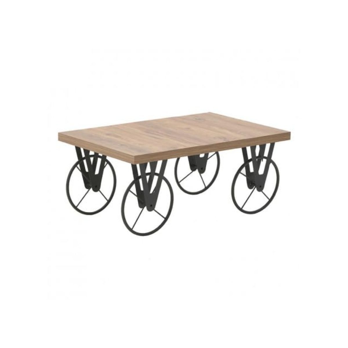 Masuta de cafea Wheeled, din lemn de pin si fier, LWH 85cm x 55cm x 38cm, 1, hectarul.ro