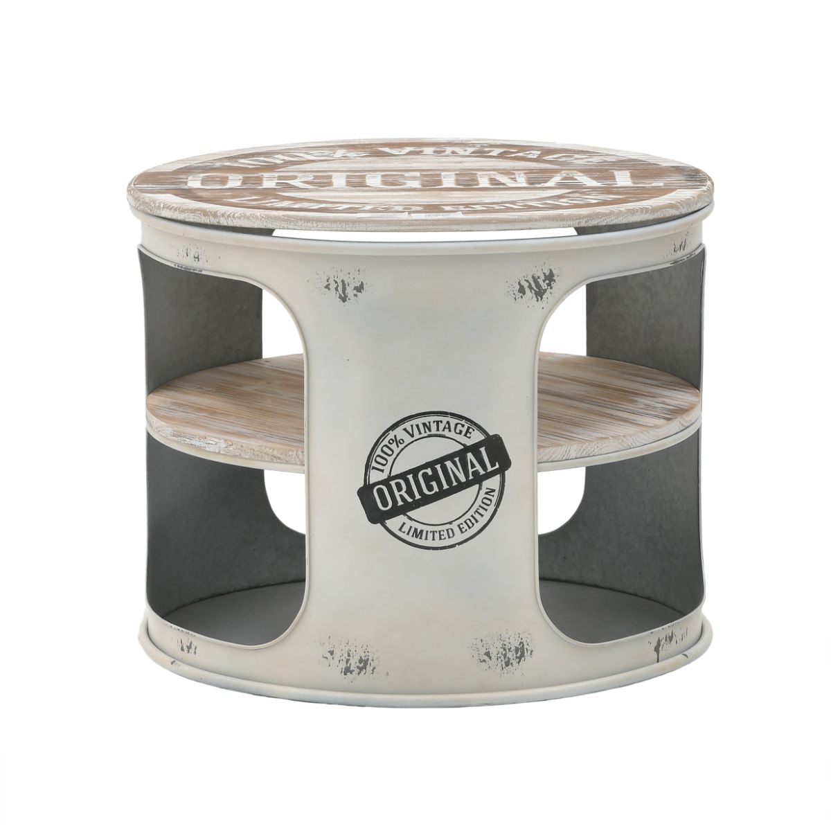 Masuta laterala din metal vopsit alb fildes si lemn de mesteacan Φ60Χ48 cm, 1, hectarul.ro