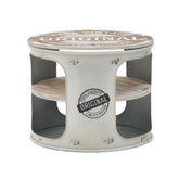 Hectarul - Masuta laterala din metal vopsit alb fildes si lemn de mesteacan Φ60Χ48 cm