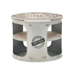 Masuta laterala din metal vopsit alb fildes si lemn de mesteacan Φ60Χ48 cm