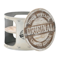 Masuta laterala din metal vopsit alb fildes si lemn de mesteacan Φ60Χ48 cm