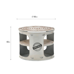 Masuta laterala din metal vopsit alb fildes si lemn de mesteacan Φ60Χ48 cm