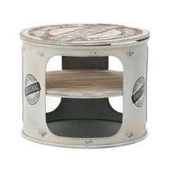 Masuta laterala din metal vopsit alb fildes si lemn de mesteacan Φ60Χ48 cm