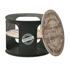 Masuta laterala din metal vopsit negru si lemn de mesteacan Φ60Χ48 cm