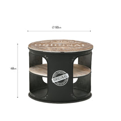 Masuta laterala din metal vopsit negru si lemn de mesteacan Φ60Χ48 cm