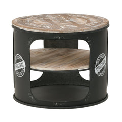 Masuta laterala din metal vopsit negru si lemn de mesteacan Φ60Χ48 cm