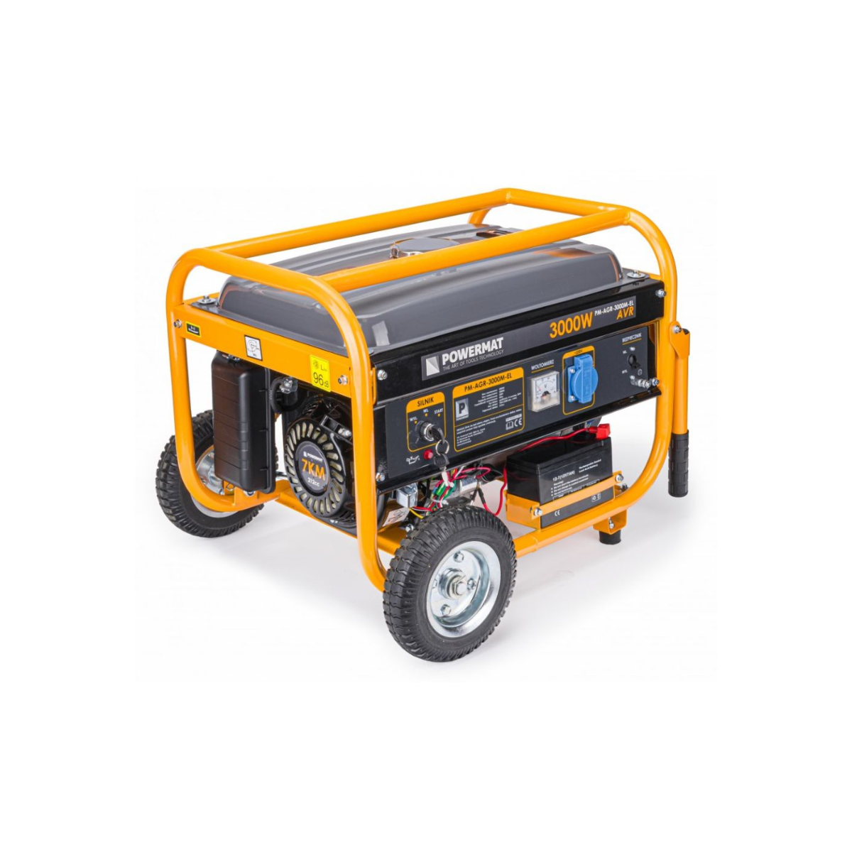 Generator de putere stationar Powermat PM-AGR-3000M-EL, putere 3000 W , motor benzina 7 CP , pornire electrica, cadru si roti transport, 1, hectarul.ro