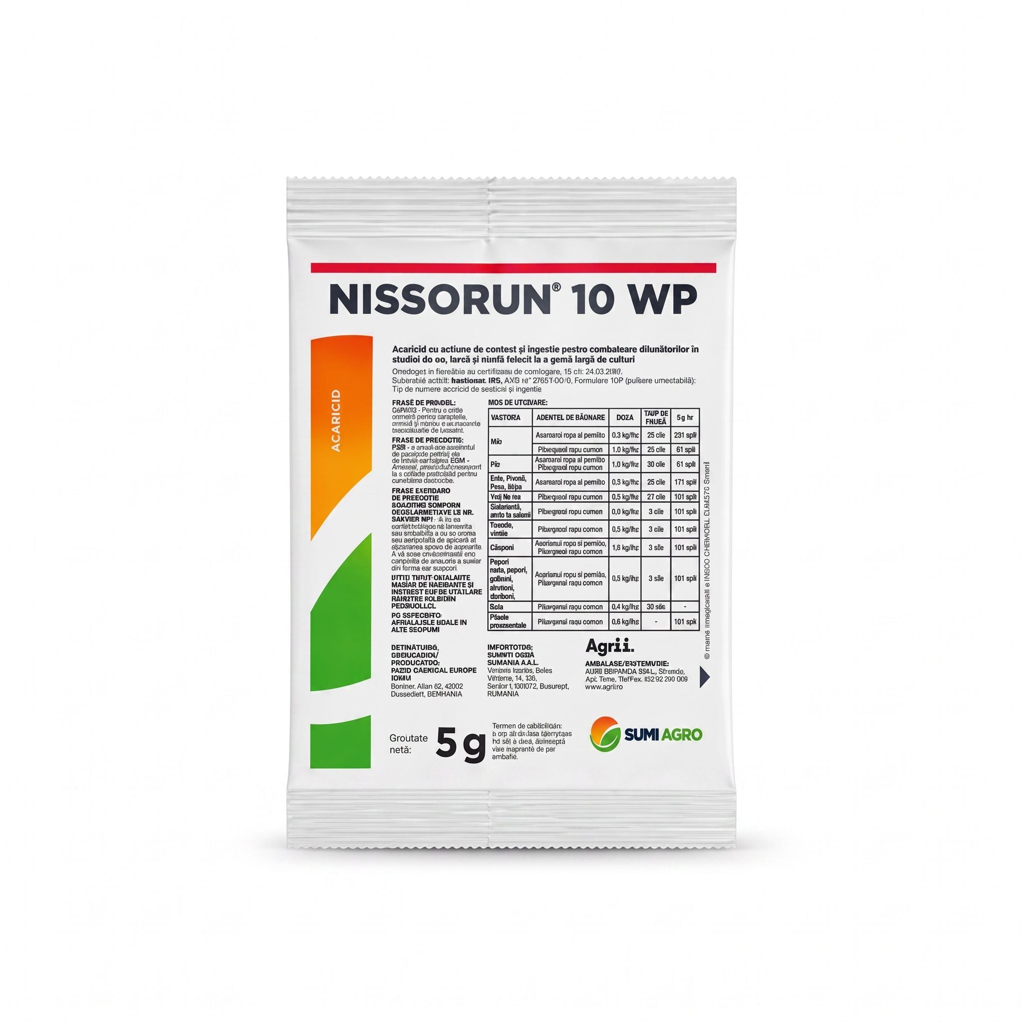 Nissorun 10 WP 5 g acaricid cu hexitiazox pentru păianjenul roșu la legume, pomi fructiferi și viță-de-vie, 1, hectarul.ro