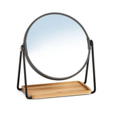 Hectarul - Oglinda cosmetica cu 2 fete, neagra, din metal si bambus, Ø17, Cosmetic Mirror Zeller
