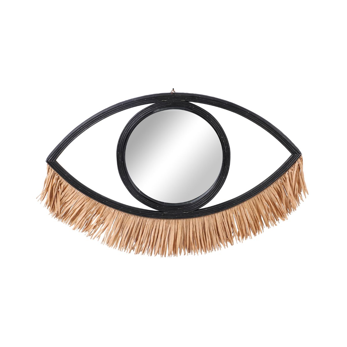 Oglinda cu rama neagra din lemn si rafie design ochi 62 x 41 cm Natural Living, 1, hectarul.ro