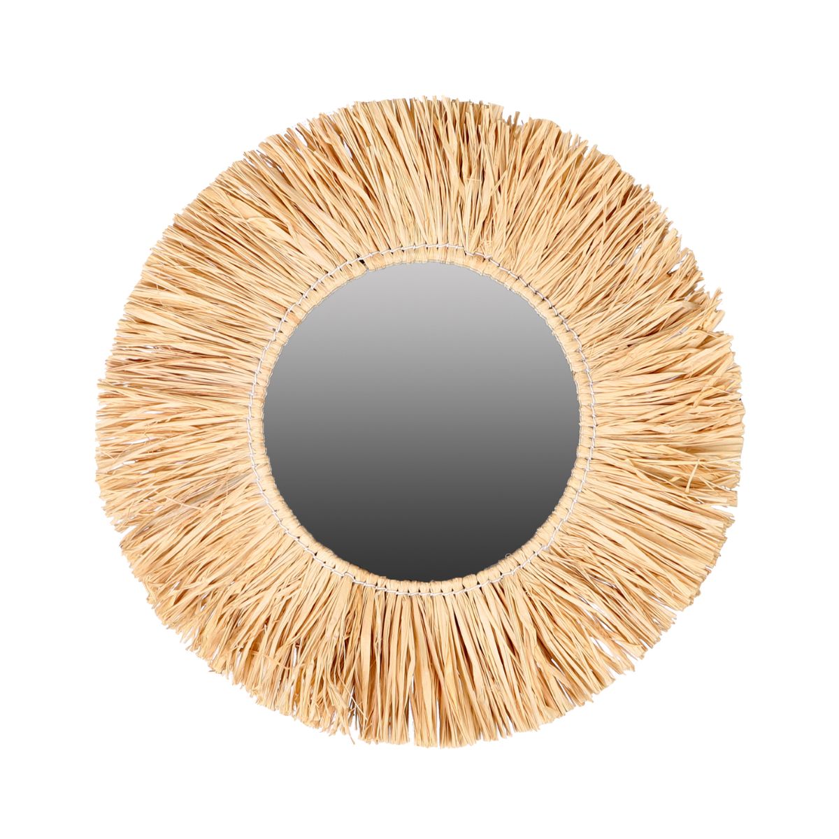 Oglinda rotunda Ø46 cm cu rama decorativa din rafie Raphia Natural Living, 1, hectarul.ro