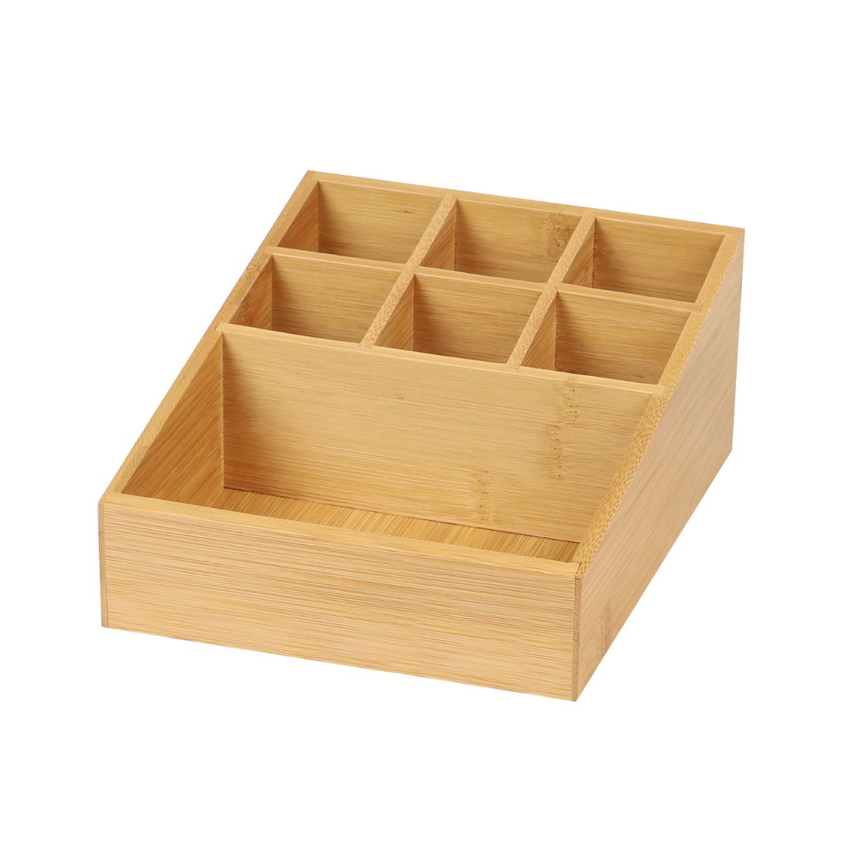 Organizator din bambus pentru cosmetice cu 7 compartimente 17 x 21 x 9 cm Bambou & Co, 1, hectarul.ro
