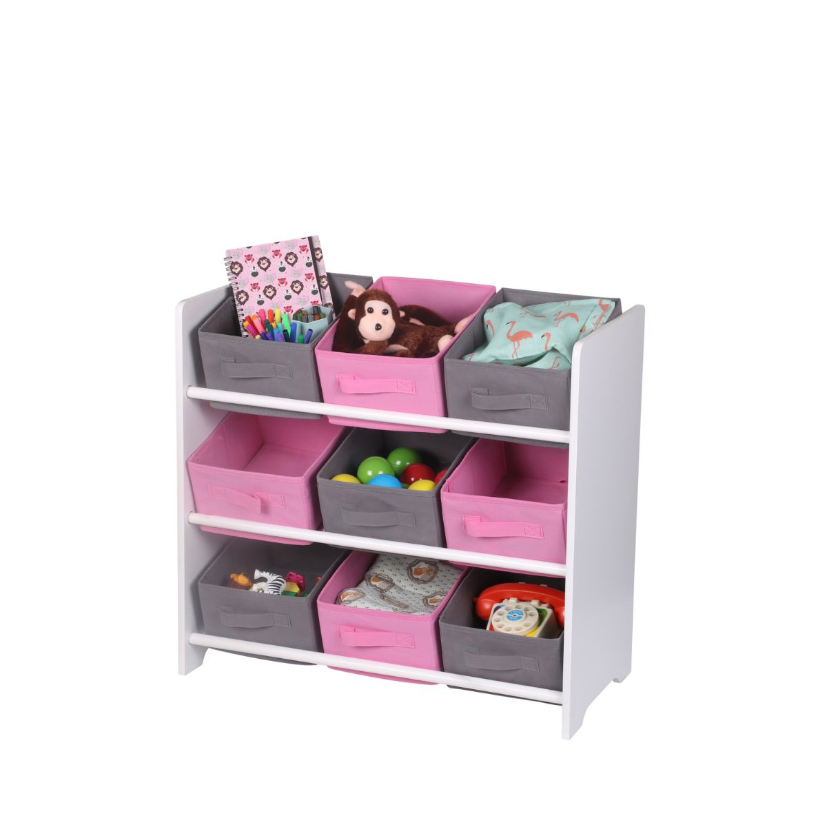Organizator jucarii din MDF si textil roz/gri 59 cm Happy JudyWild, 1, hectarul.ro