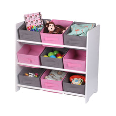 Organizator jucarii din MDF si textil roz/gri 59 cm Happy JudyWild