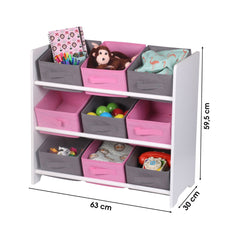 Organizator jucarii din MDF si textil roz/gri 59 cm Happy JudyWild
