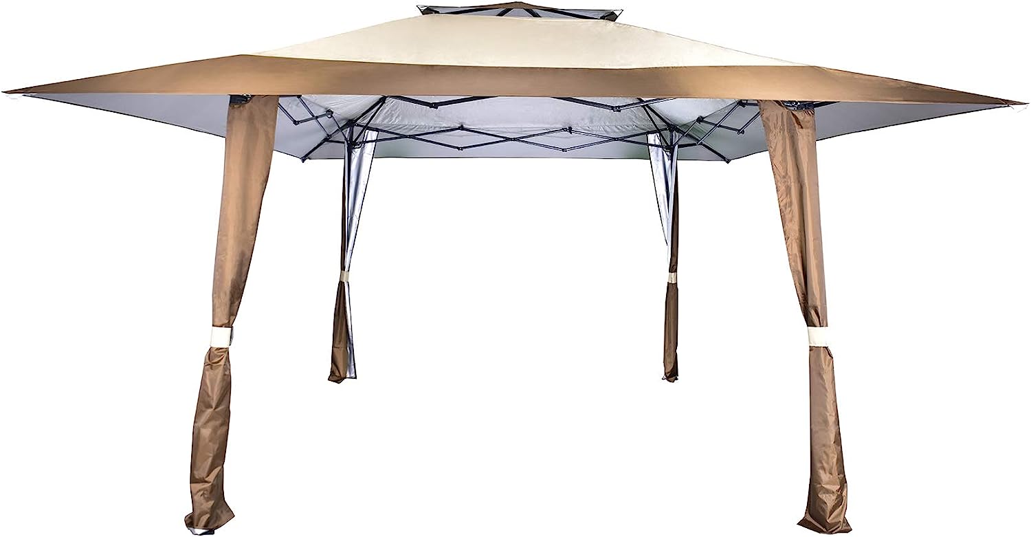 Pavilion gradina cu perdele bej, 3,96 x 3.05m, 1, hectarul.ro