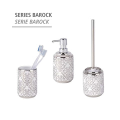 Perie de toaleta cu suport argintiu/alb din ceramica Barock Wenko