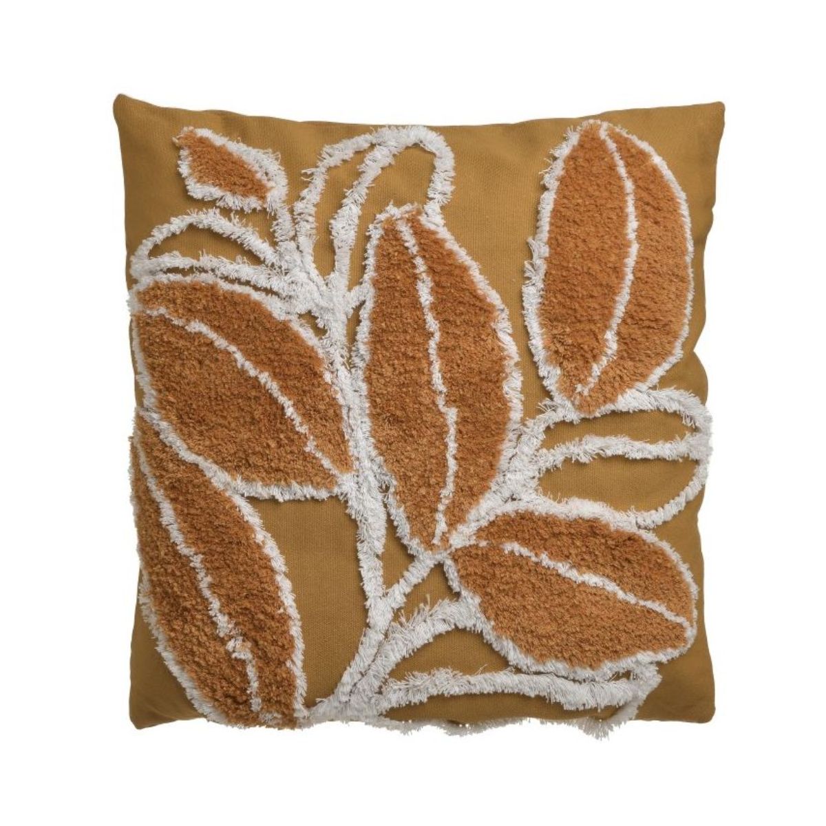 Perna decorativa bej/portocaliu/alb din poliester 45X45 cm Leaves Inart, 1, hectarul.ro