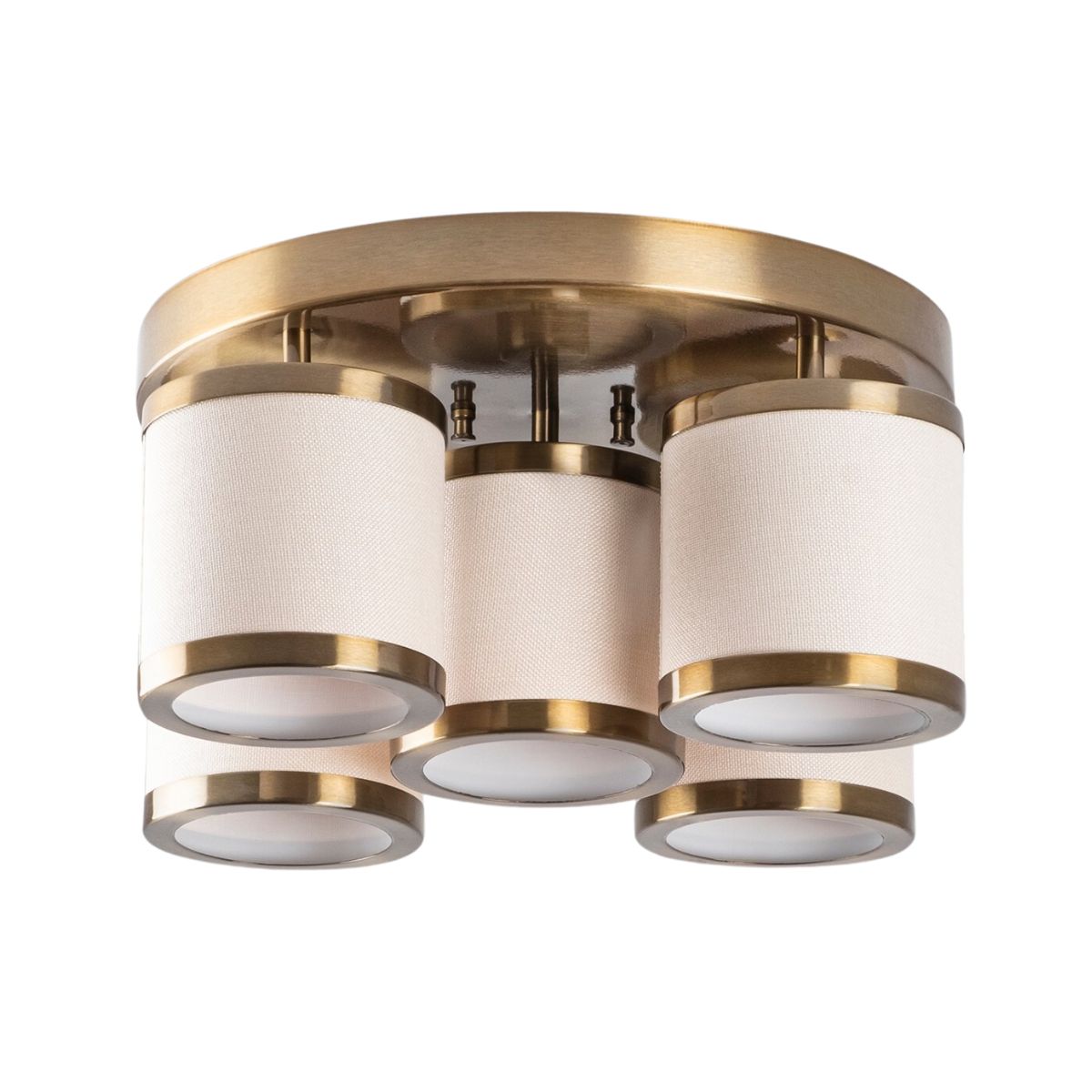 Plafoniera auriu/alb din metal si textil cu 5 becuri Way, 1, hectarul.ro