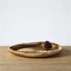 Platou decorativ auriu din polirasina 40.5 cm Leaf & Satin Yazhi