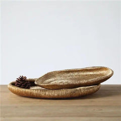 Platou decorativ auriu din polirasina 40.5 cm Leaf & Satin Yazhi