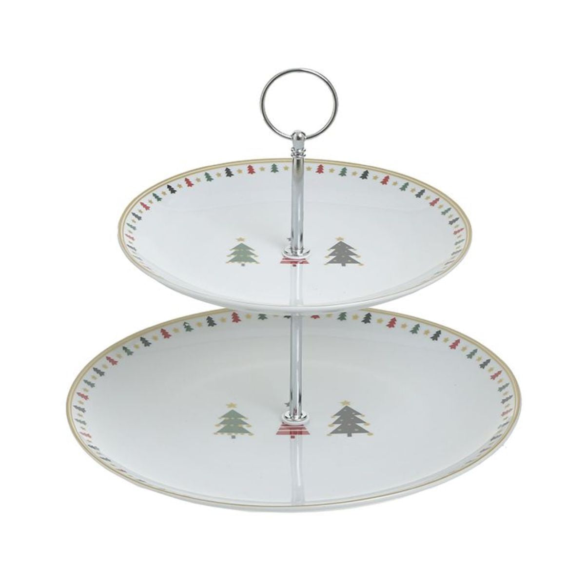 Platou de servire etajat multicolor din portelan Trees Φ26X27 Inart, 1, hectarul.ro