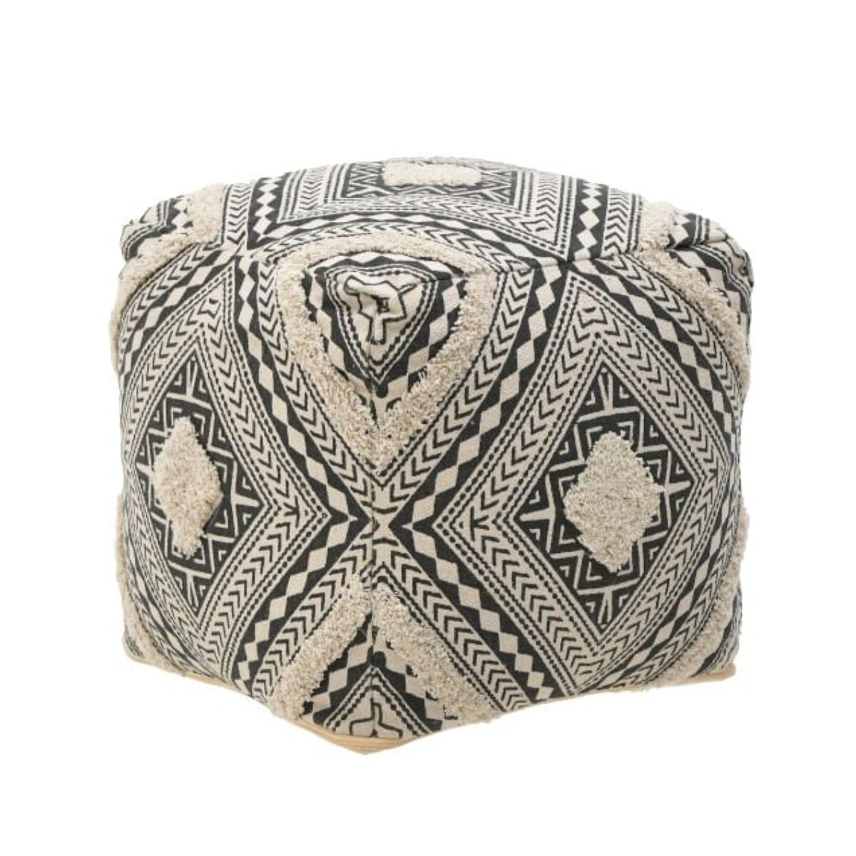 Pouf din bumbac Inart, 45x45x45 cm, crem/gri, 1, hectarul.ro