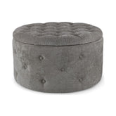 Hectarul - Pouf gri din tesatura poliester, lemn de pin si MDF Ø 70 cm, Ernestine Bizzotto