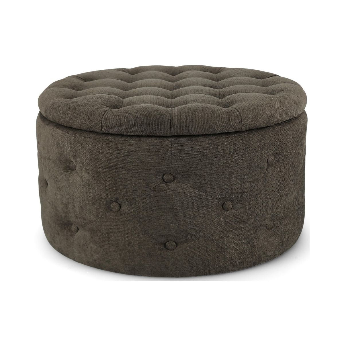 Pouf maro din tesatura poliester, lemn de pin si MDF Ø 70 cm, Ernestine Bizzotto, 1, hectarul.ro