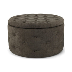 Pouf maro din tesatura poliester, lemn de pin si MDF Ø 70 cm, Ernestine Bizzotto